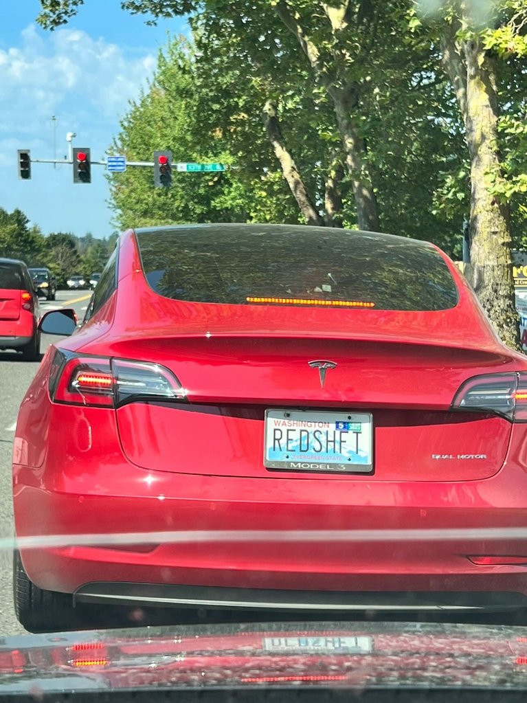 License plate: REDSHFT